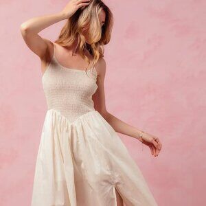 SO ME Smocked Sleeveless Casual Everyday Dress With Slit